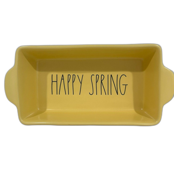 Rae Dunn Baking Dish HAPPY SPRING Yellow Artisan Collection by Magenta - Picture 1 of 12
